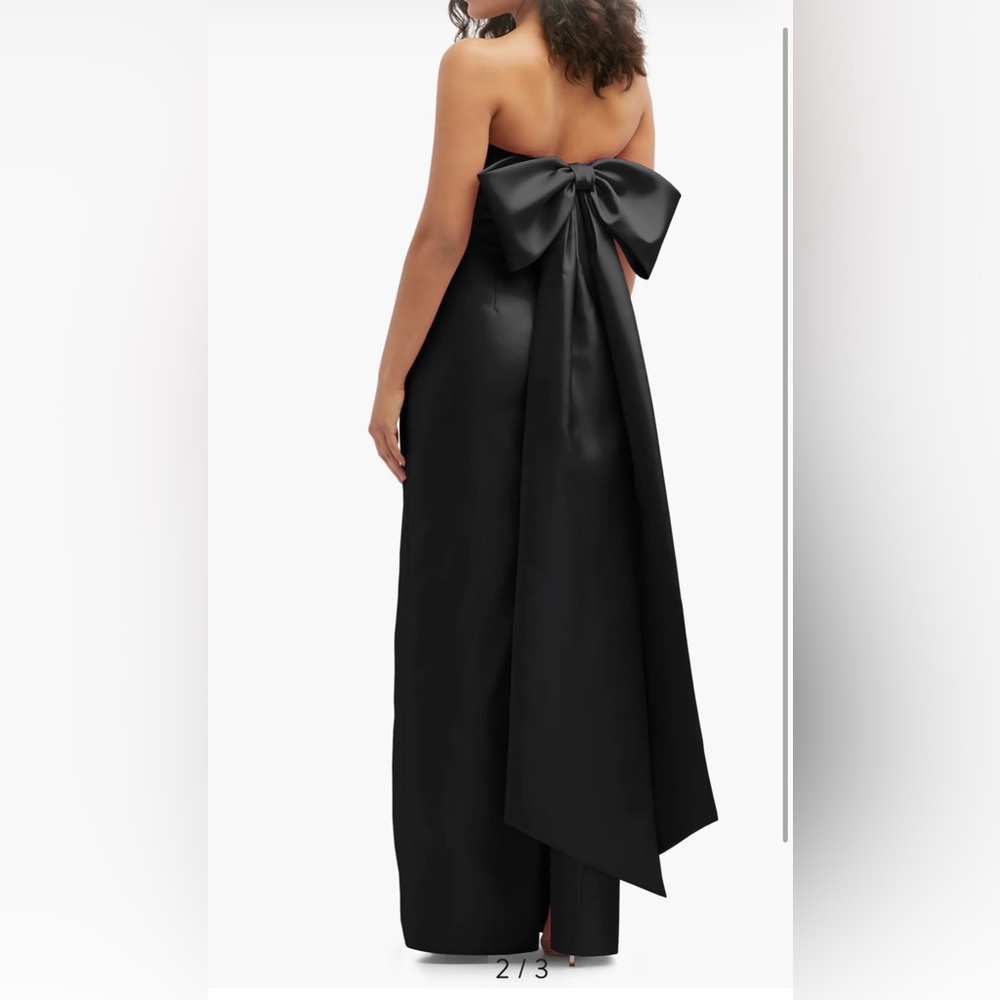 ALFRED SUNG Style D856 Black Strapless Bow Back Sateen Column Gown, Size 18